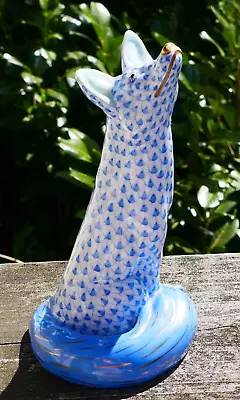 Buy Vtg. Herend Blue Fish Net 24k Gold Trim Fox Gazing Upward Figurine - 6.5  Tall • 667.55£