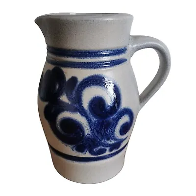 Buy Vintage Style German Pottery Cobalt Blue Floral Jug / Decorative Salt Glaze  • 19.99£