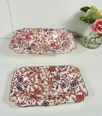 Buy Vintage Crown DUCAL WARE Rectangular Serving Plate Dish Bowls, Red Floral Design • 50£