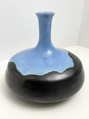 Buy VTG Calico Ghost Town Pot Belly Stretched Neck Two-Toned Blue Black Pottery Vase • 52.95£