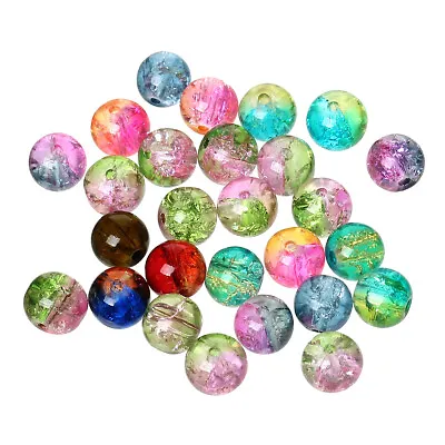 Buy 100 Two Tone Crackle Glass Beads 8mm Mixed Colours Blue Red Green Pink J05641XB • 3.99£