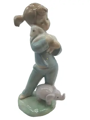 Buy Retired Nao By Lladro Figurine Of Girl Holding Lamb With Toy Elephant Green Vgc • 15£