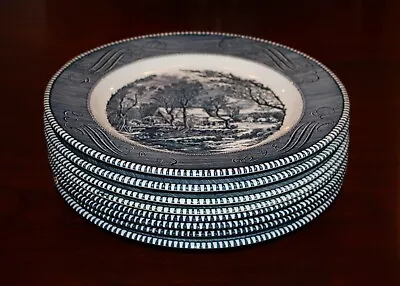 Buy Currier And Ives Vintage Dinnerware Set 8 Dinner Plates The Old Grist Mill Scene • 36.04£