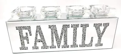 Buy Silver Ornament Bling Crushed Diamond Gift Crystal Family Glass 4 Tea Light • 24.99£