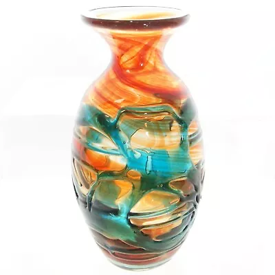 Buy Mdina Malta Red Blue Retro Trailed Glass Swirl Vase • 29.99£