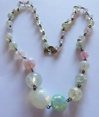Buy Antique Multicolour Opaline Opalescen Crackle Glass Graduating Necklace Zash80-2 • 42.47£