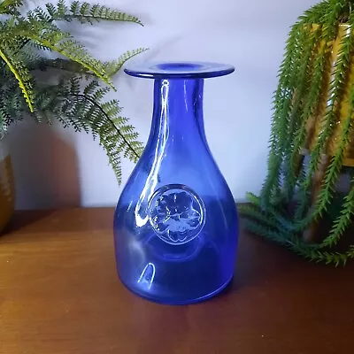 Buy Dartington Glass - Cobalt Blue Bottle Vase With Primrose Design - Flowers - Bud • 24£