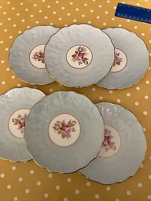 Buy 6 X Aynesly Crocus Turquoise Tea Plates With Pink Rose Pattern In Centre • 11£