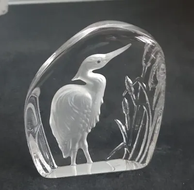 Buy Beautiful Vintage Wedgwood Crystal Glass Etched Heron Paperweight 11.5 Cms Tall • 9.95£