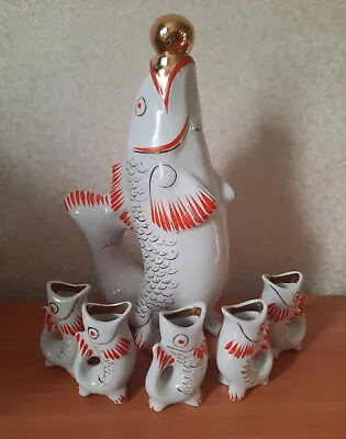 Buy Fish Decanter Soviet Drinking Set Porcelain Fish Carafe Vodka Whiskey Shot Glass • 21.68£