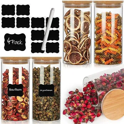 Buy Glass Kitchen Jars With Bamboo Lids Set Storage Containers Food Rice Pasta Large • 10£