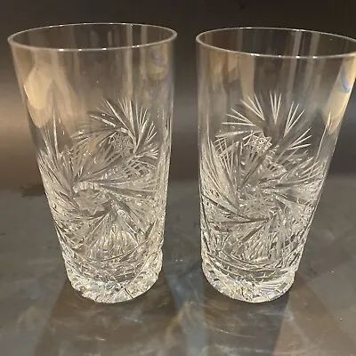 Buy 2 American Brilliant Period Cut Glass Whiskey Tumbler Pinwheel Star Fan Glass 5” • 27.96£