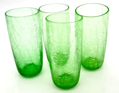 Buy Vtg MCM Set Of 4 Light Green Crackle Glass Tumblers • 52.75£