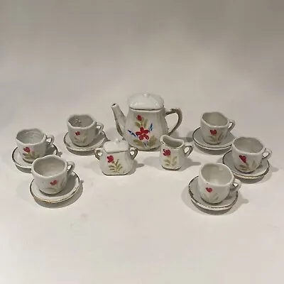 Buy Vintage Porcelain Childs Kids Tea Set - 6 Cups / Plates - White W/ Hand Painted  • 10.57£