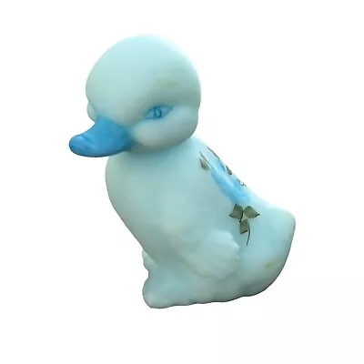 Buy Fenton Vtg Blue Satin Glass Duckling Rose Hand Painted By George S. Logo Stamp • 29.76£