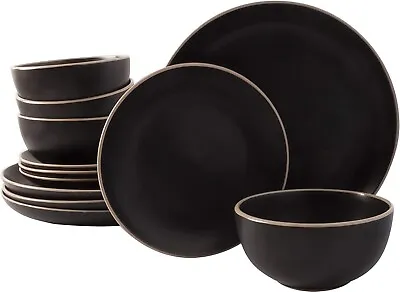Buy Gibson Home Rockaway Round Stoneware Dinnerware Sets, Service For 4 (12pcs), Bla • 39£