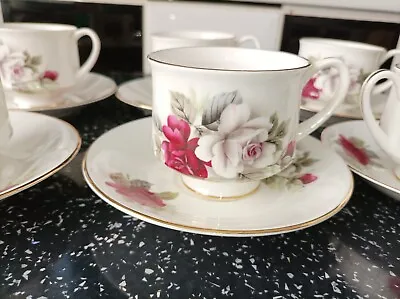 Buy Vintage Fine Bone China Rose Cup And Saucer Set Of Six • 7.99£