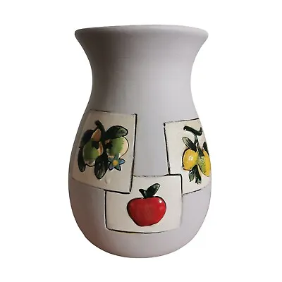 Buy Vintage Fruit Design Hand Made Pottery Vase Apples & Lemons - Kitchen Decor • 15£