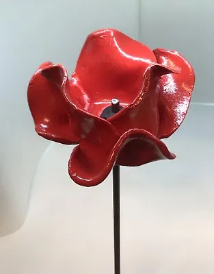 Buy Red Ceramic Poppy On Steel Stem. Hand Made. • 30£