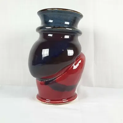 Buy Studio Art Pottery Vase Signed Funky Eclectic Odd Fun 8  Red Purple Blue • 26.96£