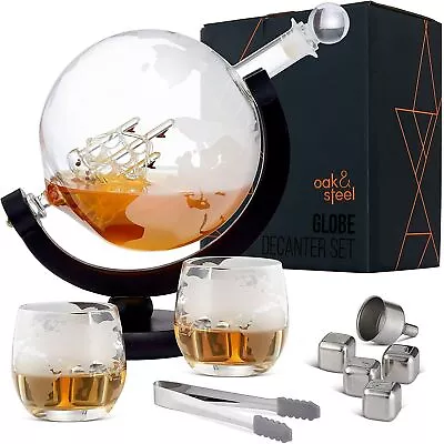 Buy Ship In Globe Whiskey Decanter Set Glassware Tumbler Set • 24.99£