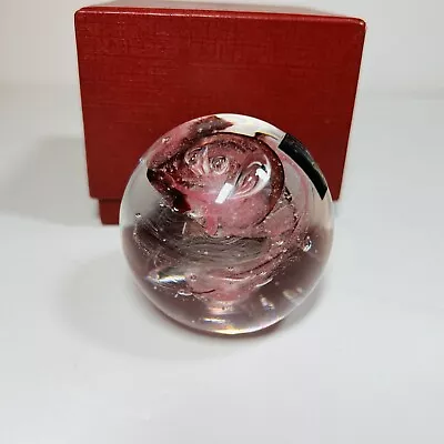 Buy Vintage Langham Glass Paperweight Box Excellent  Condition,  Pink & White Swirl. • 9£