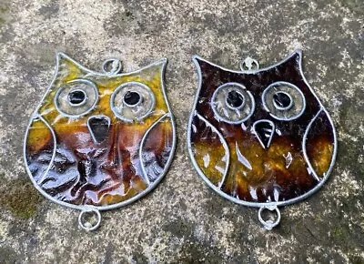 Buy Vintage Lovely Pair 2x Stained Glass Hanging Owls Owl Window Art Garden Interior • 0.99£