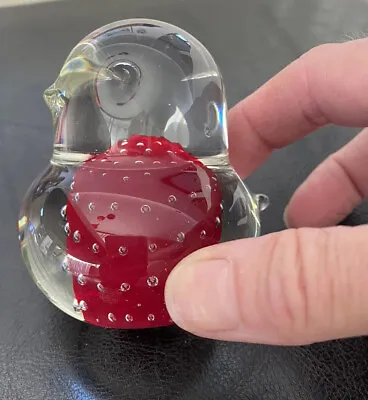 Buy Bird Chick Red Bullicante Controlled Bubble Art Glass Chubby Robin Kreiss Japan? • 17.26£