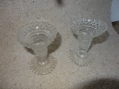 Buy TWO Vintage Heavy Clear  Fancy Glass Candle Holder Lot C55 • 5.99£