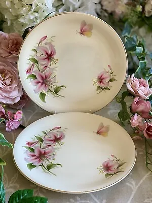 Buy Wood & Sons Dinner Plates X TWO! Pink Stargazer Lily & Butterfly Semi Porcelain • 15£