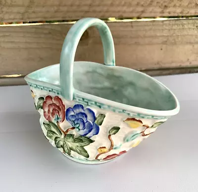 Buy Vintage H J Wood Indian Tree Hand Painted Ceramic Basket Floral  Country Cottage • 15£