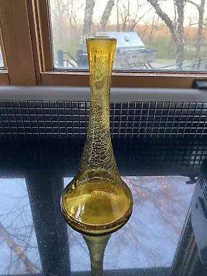 Buy BEAUTIFUL VINTAGE Blenko Honey/Amber Crackle Glass Vase 12.5 H Large • 100.84£