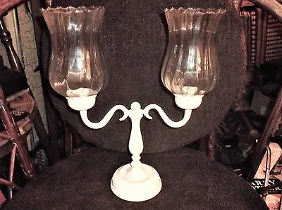Buy Unusual Cast White Candelabra 2 Sconce With Fluted Ribbed Fine Glass Shades • 22.50£