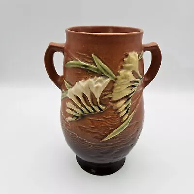 Buy Roseville Pottery Model 120-7 Freesia Brown Orange Double Handle Vase 7.25  Tall • 42.63£