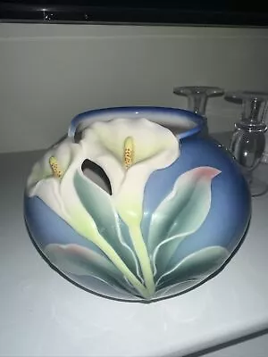 Buy Vintage Franz Blue White Lily Planter Vase XP1887 Fine Porcelain Double Cala • 94.86£