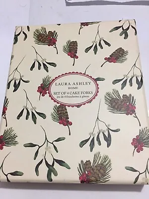 Buy Laura Ashley Four Cake Forks Mistletoe Fir Cone Xmas  New In Box Beautiful • 10£