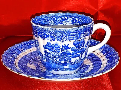 Buy Blue & White Late Victorian Bone China Willow Pattern Coffee Cup & Saucer • 9.99£