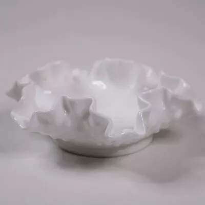 Buy Vintage Fenton Milk Glass Bon Bon Dish Bowl Hobnail Pattern Ruffle Rim Small • 14.87£