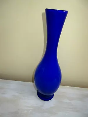 Buy Cobalt Blue & White Cased Retro Glass Vase 10  Tall • 14.99£