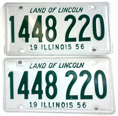 Buy Vintage Illinois 1956 License Plate Set 1448 220 Man Cave Wall Decor Collector • 43.17£
