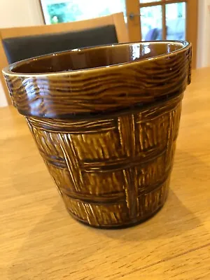 Buy Vintage Arthur Wood Brown Basket Weave Ceramic Plant Pot Holder England Planter • 17.50£