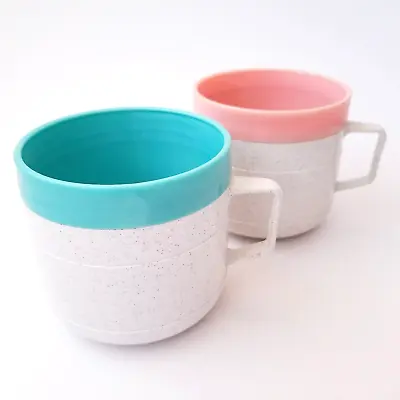 Buy Vintage Cornish Thermo-O Cup Coffee Cup Plastic Mug With Handle Pink & Turquoise • 8.64£