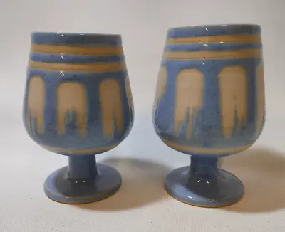Buy Mounter Callander Scottish Studio Pottery Pair Of Blue Goblets Cups • 18£