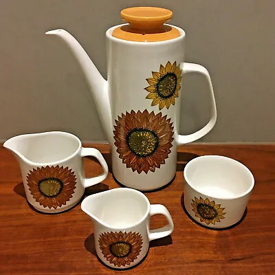 Buy J&G Meakin Coffee Pot 'Palma' Sunflower Set/Jugs/Sugar Bowl Vintage/Retro Studio • 17.99£