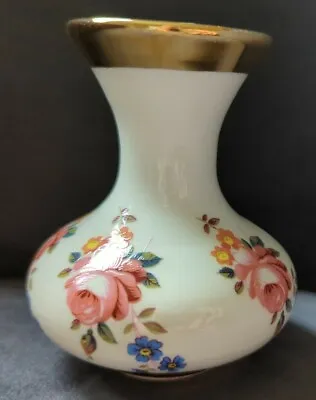 Buy Small Prinknash Pottery Floral Vase With Gold Rim And Base. • 3£