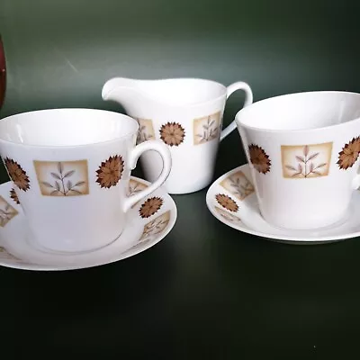 Buy Royal Vale 2 X Cups With Sources And Milk Jug Autumn Leaves Vintage 1970s • 14£