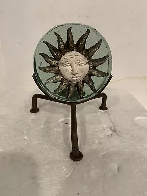 Buy Vntg Antique Wrought Iron And Glass Block Sun Man Candle Holder RARE See Photos • 16.54£