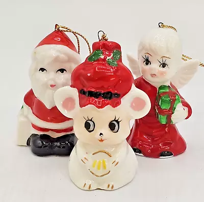 Buy Miniature Bone China Ornaments Santa An Angel And Christmas Mouse Set Of 3 • 18.97£