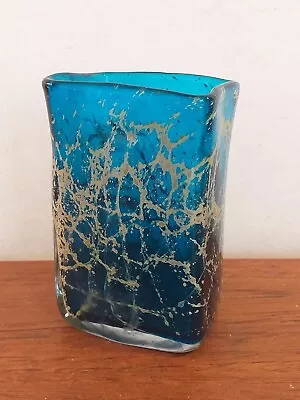 Buy Vintage Mdina Glass Vase, Blue, Gold,  Signed  • 25£