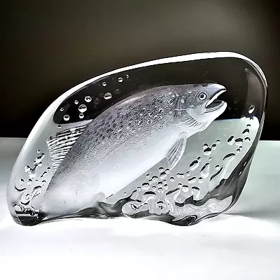 Buy Vintage Swedish Art Glass Crystal Paperweight MATS JONASSON Running Salmon Fish • 94.49£